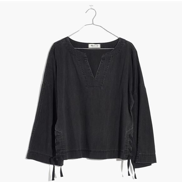 MADEWELL Shirt Womens Small Gray Denim Side Lace Top Sloan Black NWT - Picture 1 of 16